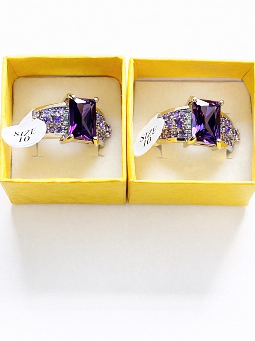 .925 Sterling Silver Purple Square CZ Cocktail Ring - Picture 3 of 3